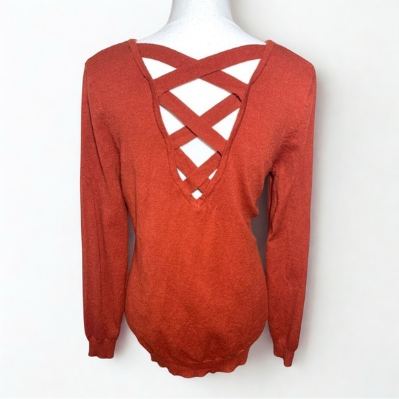 Love Ellie Women’s V-Neck Criss Cross Back Sweater Rust Color Size Medium - Picture 2 of 6